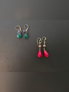 Gemstone Women's Red  And Green Teardrop Drop Earrings - Unbranded